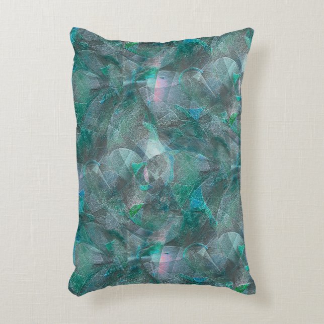 Spoted greenish cyan over unfinished wall plaster  decorative cushion (Front(Vertical))
