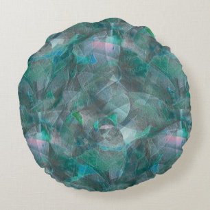 Spoted greenish cyan over unfinished wall plaster  round cushion