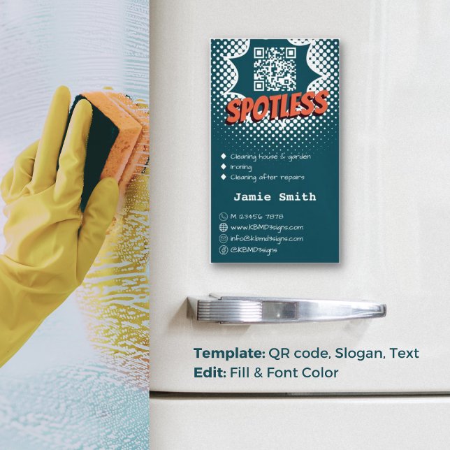 Spotless Blue: Custom House Cleaning QR-code Magnetic Business Card (Spotless Blue: Custom House Cleaning QR-code Business Card Magnet)