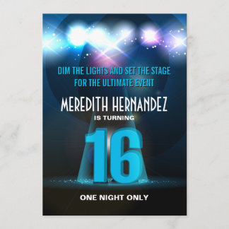 Spotlight Star Blue Sweet 16 Invitation