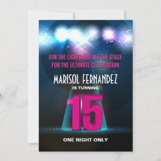 Spotlight Star Pink Quinceañera Invitation