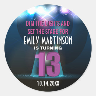 Spotlight Star Purple 13th Birthday Party Classic Round Sticker