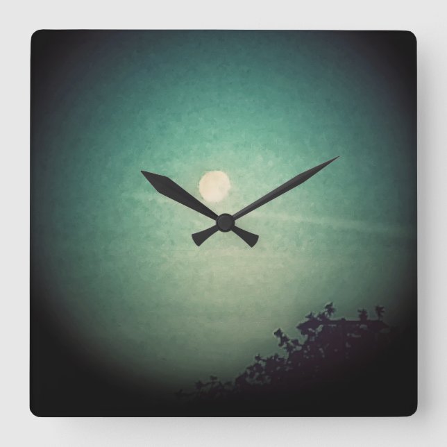 Spotlit Moon Square Wall Clock (Front)