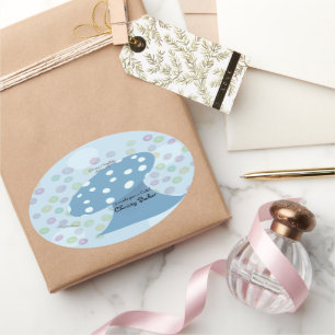 Spots and Dots Blue Mushroom Bakery Oval Sticker