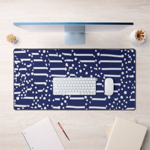 Spots and Stripes 2 - Blue and White Desk Mat