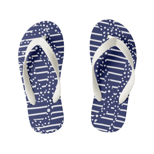 Spots and Stripes 2 - Blue and White Kid's Jandals (Footbed)