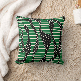 Spots and Stripes 2 - Green, Cream and Black Cushion