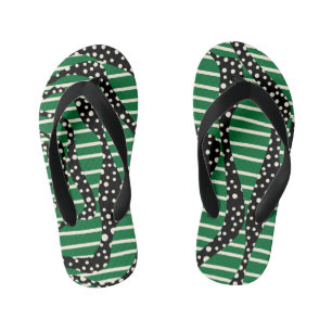 Spots and Stripes 2 - Green, Cream and Black Kid's Jandals