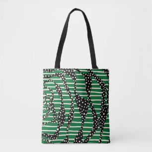 Spots and Stripes 2 - Green, Cream and Black Tote Bag