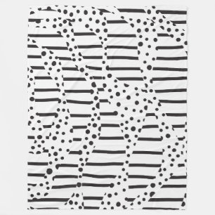 Spots and Stripes 2 in Black and White  Fleece Blanket