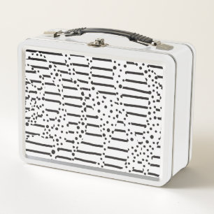 Spots and Stripes 2 in Black and White Metal Lunch Box