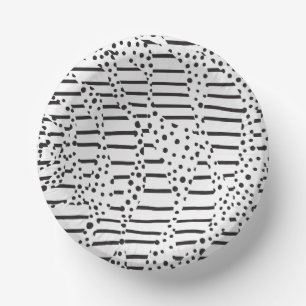 Spots and Stripes 2 in Black and White  Paper Plate