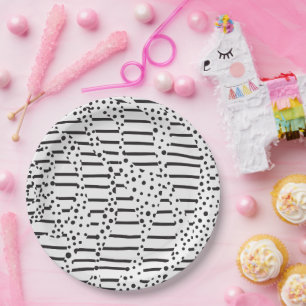 Spots and Stripes 2 in Black and White  Paper Plate