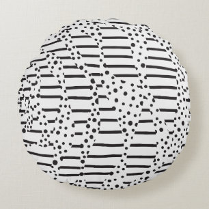Spots and Stripes 2 in Black and White Round Cushion