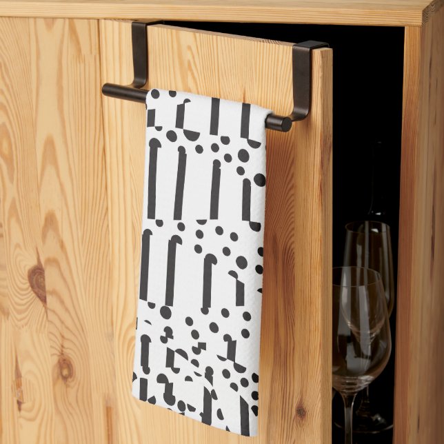 Spots and Stripes 2 in Black and White  Tea Towel (Thirds Fold)