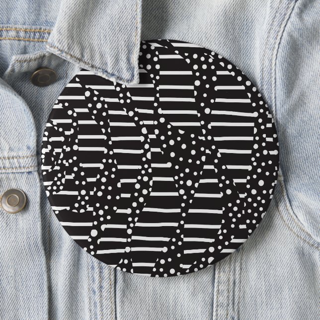 Spots and Stripes 2 in White on Black  6 Cm Round Badge (In Situ)