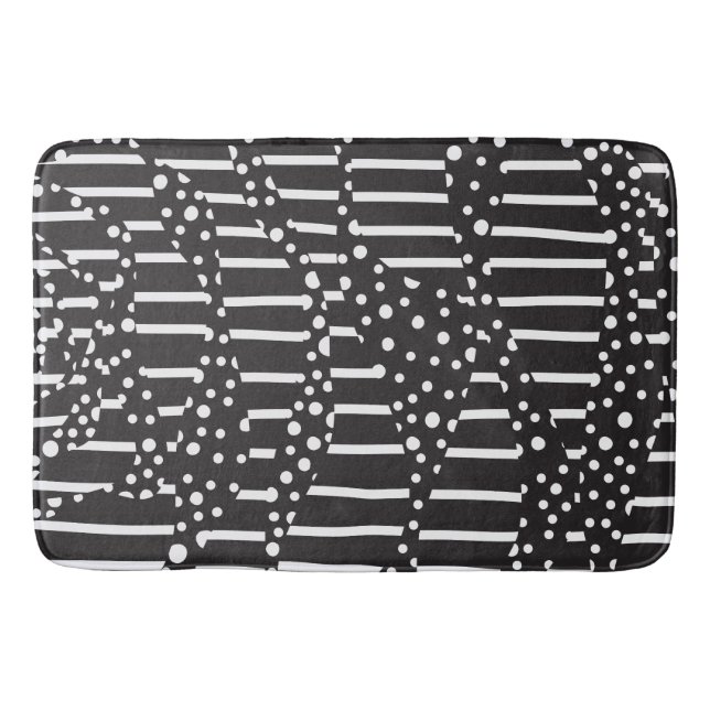 Spots and Stripes 2 in White on Black  Bath Mat (Front)