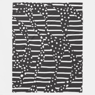 Spots and Stripes 2 in White on Black  Fleece Blanket