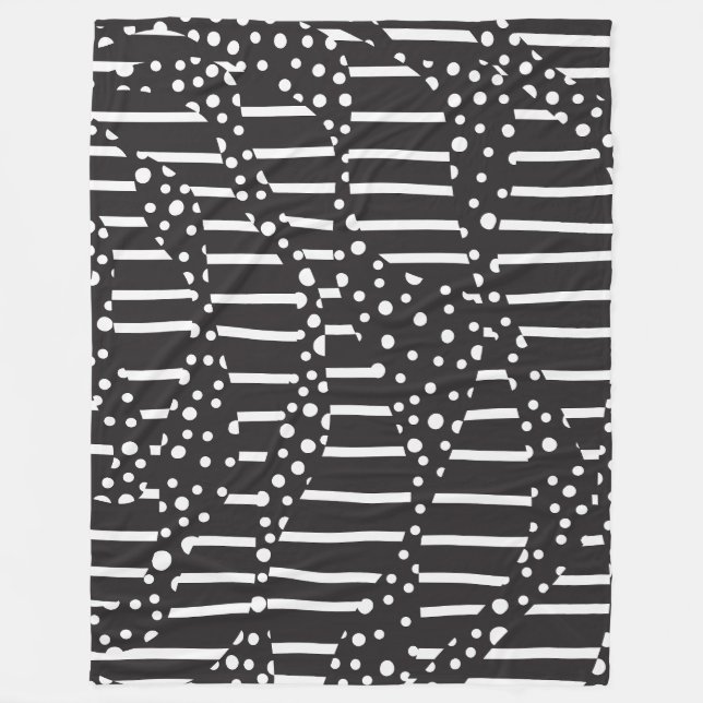 Spots and Stripes 2 in White on Black  Fleece Blanket (Front)
