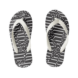 Spots and Stripes 2 in White on Black Kid's Jandals