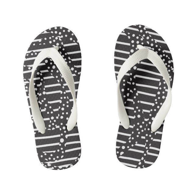 Spots and Stripes 2 in White on Black  Kid's Jandals (Footbed)