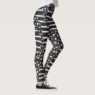 Spots and Stripes 2 in White on Black Leggings