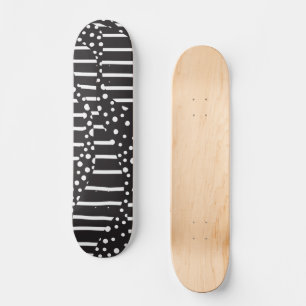 Spots and Stripes 2 in White on Black  Skateboard