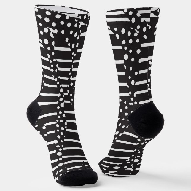 Spots and Stripes 2 in White on Black  Socks (Angled)
