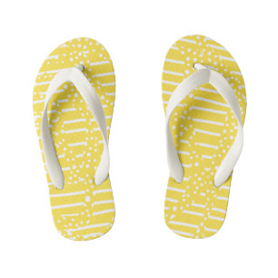 Spots and Stripes 2 - Lemon Yellow and White Kid's Jandals