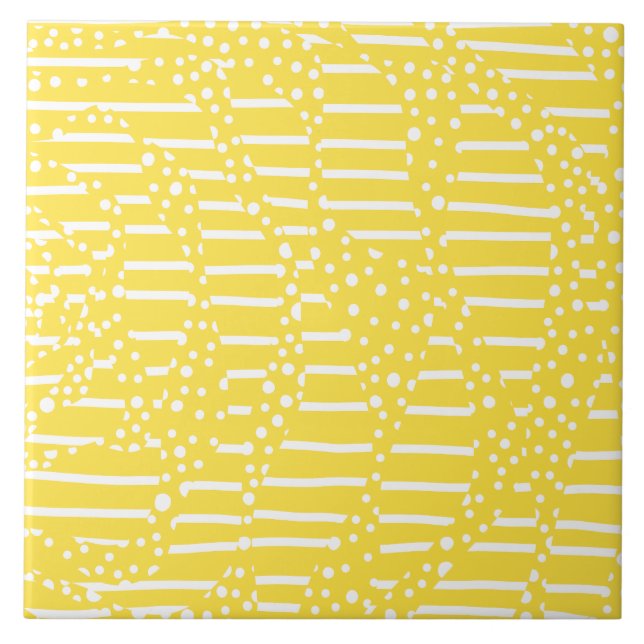 Spots and Stripes 2 - Lemon Yellow and White Tile (Front)