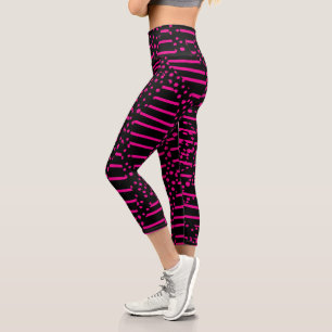 Spots and Stripes 2 - Magenta and Black Capri Leggings