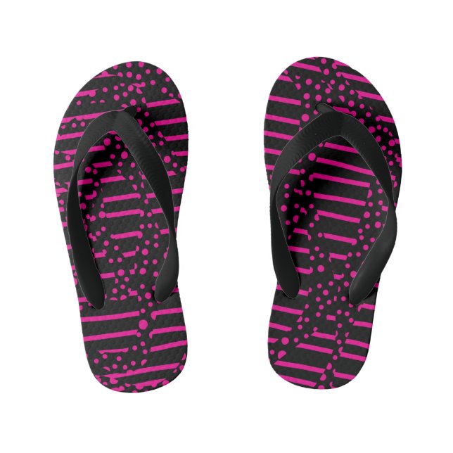 Spots and Stripes 2 - Magenta and Black Kid's Jandals (Footbed)