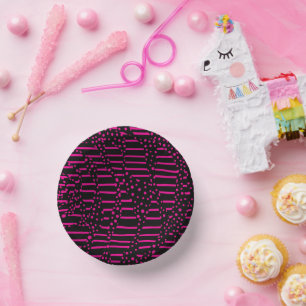 Spots and Stripes 2 - Magenta and Black Paper Plate