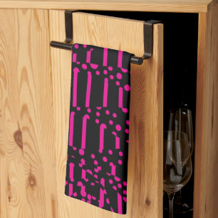 Spots and Stripes 2 - Magenta and Black Tea Towel