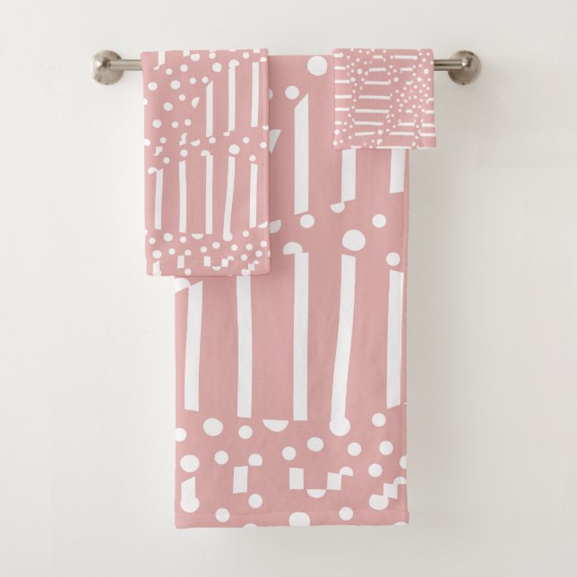 Spots and Stripes 2 - Pink and White Bath Towel Set (Insitu)