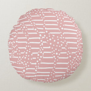 Spots and Stripes 2 - Pink and White Round Cushion