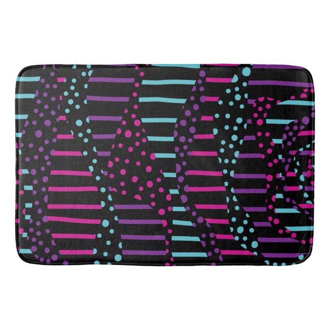 Spots and Stripes 2 - Pink, Purple, Blue and Black Bath Mat (Front)