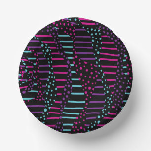 Spots and Stripes 2 - Pink, Purple, Blue and Black Paper Plate