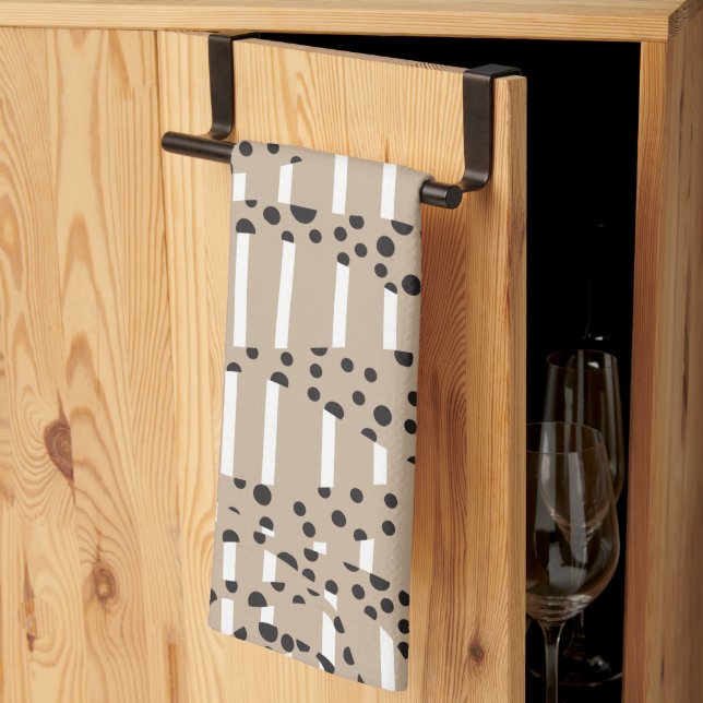 Spots and Stripes 2 - Taupe, Black and White Tea Towel (Thirds Fold)