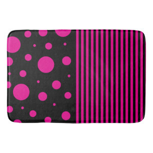 Spots and Stripes in Magenta and Black Bath Mat