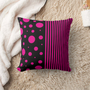 Spots and Stripes in Magenta and Black Cushion