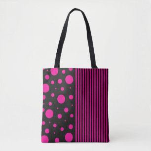 Spots and Stripes in Magenta and Black Tote Bag