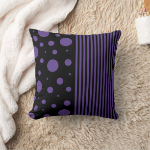 Spots and Stripes in Purple and Black Cushion