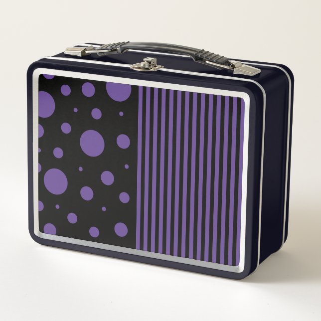 Spots and Stripes in Purple and Black Metal Lunch Box (Front)