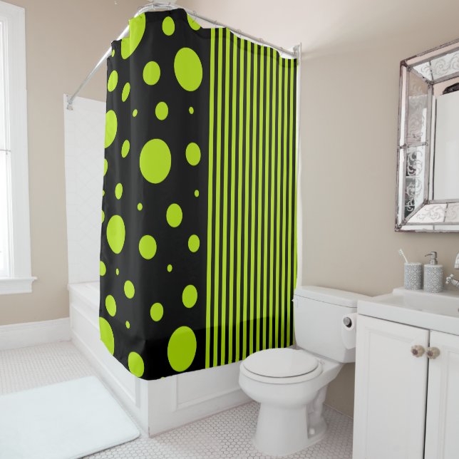 Spots and Stripes - Lime Green Shower Curtain (In Situ)