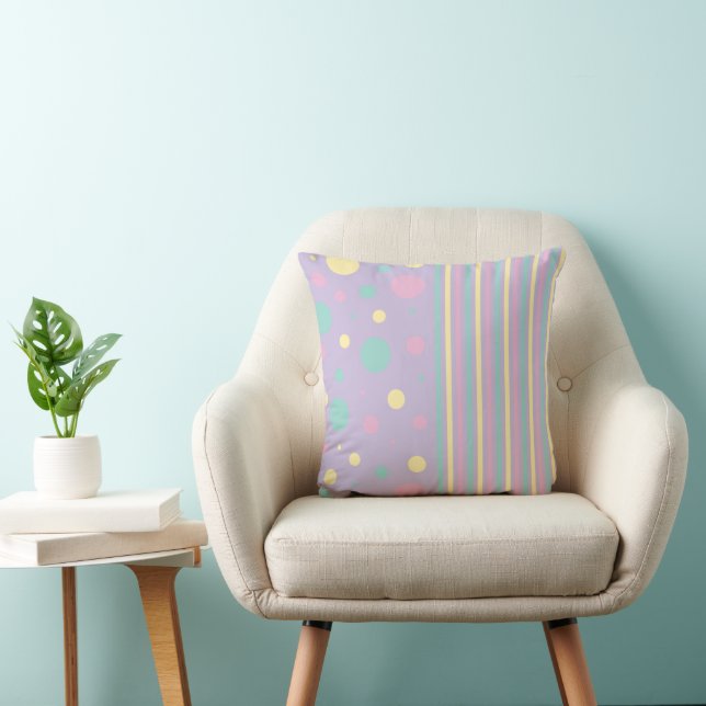 Spots and Stripes - Pink, Yellow, Purple, Green Cushion (Chair)