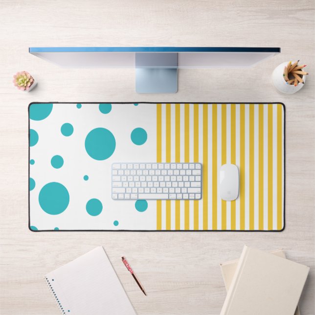 Spots and Stripes - Turquoise and Yellow Desk Mat (Office 1)