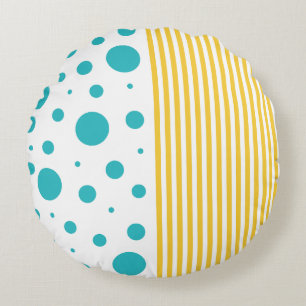 Spots and Stripes - Turquoise and Yellow Round Cushion
