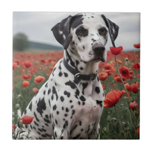 **"Spots of Joy: Dalmatian in a Red Poppy Field"** Tile