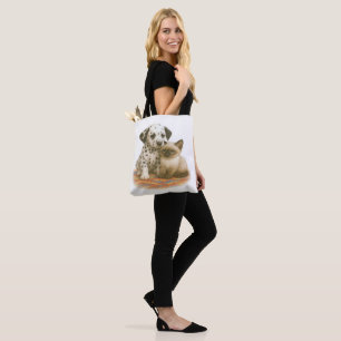 Spots & Snuggles – Dalmatian Pup & Siamese Kitten Tote Bag